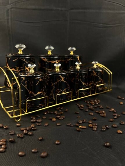 Nordic dark luxury condiment box set Household condiment pot rack Kitchen supplies storage rack ceramic sealed jar
