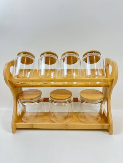 food storage jar spice jar set high borosilicate glass jar set with bamboo lid with wooden stand